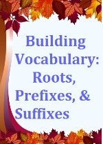 Building Vocabulary ebook cover: a tree with multi-colored fall leaves, some already on the ground