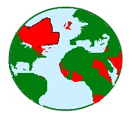 globe showing areas of British dominion at the beginning of the 20th century in red