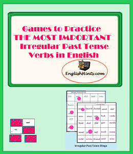 cover for the short pdf "Games to Practice the Most Common Irregular Past Tense Verbs"