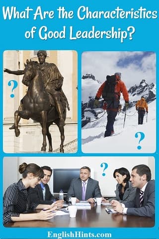 3 photos: a man on horseback, two men climbing up a snowy mountain, joined by a rope, & a business meeting with a boss at the head of the table. Each photo has a question mark referring to the title.