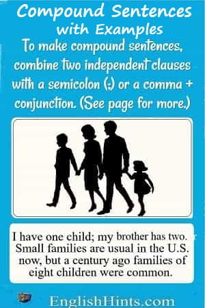 Compound Sentences with Examples provides numerous sample sentences to show how to make compound sentences in English.