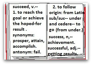 dictionary open to definitions for 'succeed' & 'success."