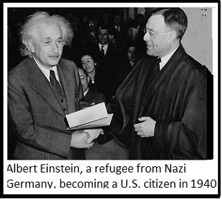 photo of Albert Einstein becoming a U.S. citizen in 1940.