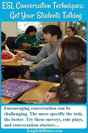 Get your students talking with these proven ESL conversation techniques. (Photo of a class conversation- from Cal America on Flicker, https://creativecommons.org/licenses/by/2.0/legalcode )