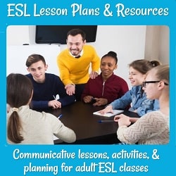 ESL Lesson Plans & Resources
An ESL class talking around a table with their teacher standing by to help.
'Communicative lessons, activities, & planning for adult ESL classes'