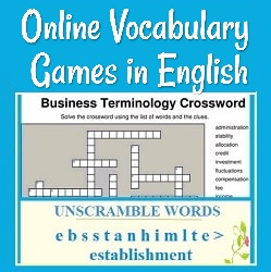 Online Vocabulary Games in English, with a picture of a crossword puzzle to practice English