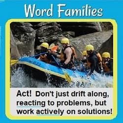 Photo of people riding through river rapids in boats with text: 'Act! Don't just drift along, reacting to problems, but work actively on solutions!