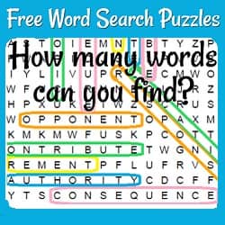 screenshot of a word search puzzle with some words circled & text overlay: 'How many words can you find?'