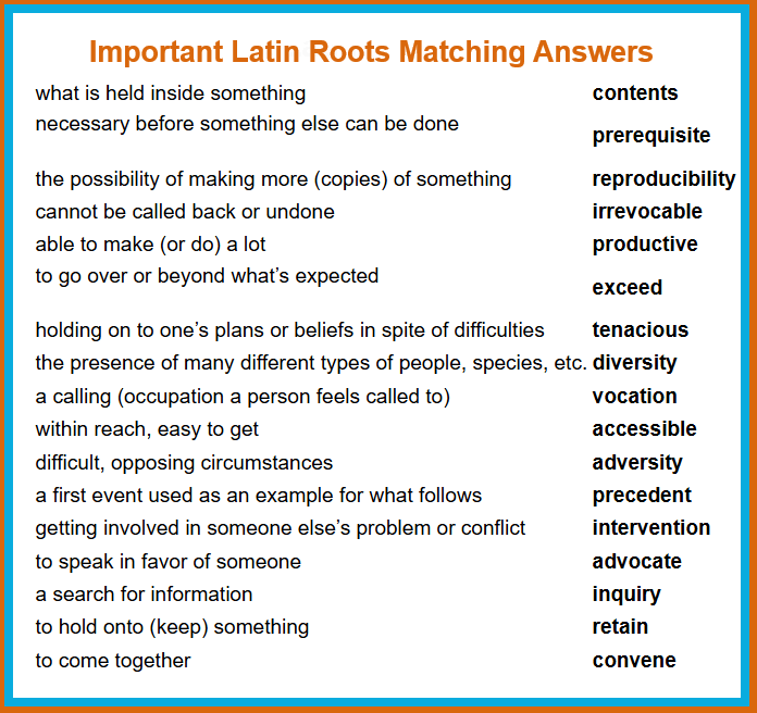 Matcing Answers- imp Latin Roots,-minimized