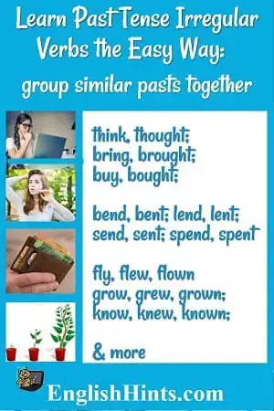 12 lists for past tense irregular verbs