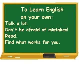 blackboard with hints on how to learn English on your own (taken from text.)