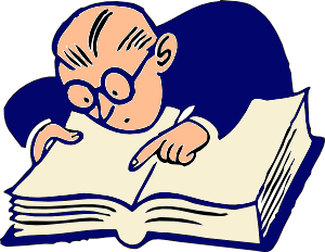 cartoon of a man looking up a word in a dictionary