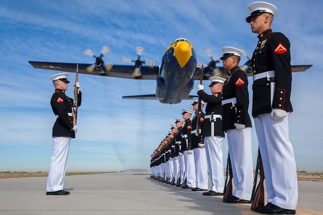 U.S. marines in dress uniform