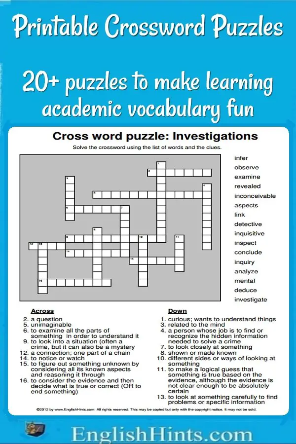 2nd Grade Vocabulary Crossword Puzzle