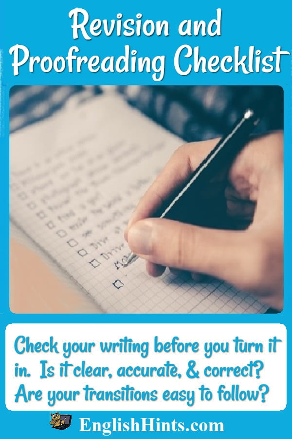 Use this revision and proofreading checklist to make sure your writing is as clear and well-written as possible.
(picture of a person with a checklist)