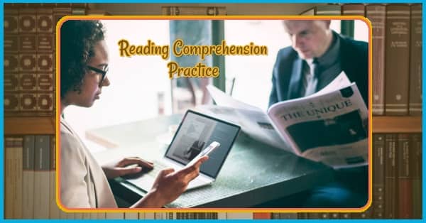 Picture of a man and a woman reading, with the text: Reading Comprehension Practice