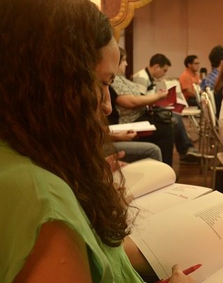 Students reading in a classroom