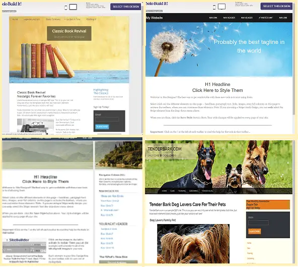 picture of four SBI Site Designer customizable templates, one of many benefits of SBI