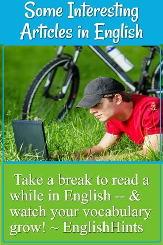 Young man resting on the grass next to his bike, reading on his laptop.
text: Take a break to read awhile in English-- & watch your vocabulary grow!